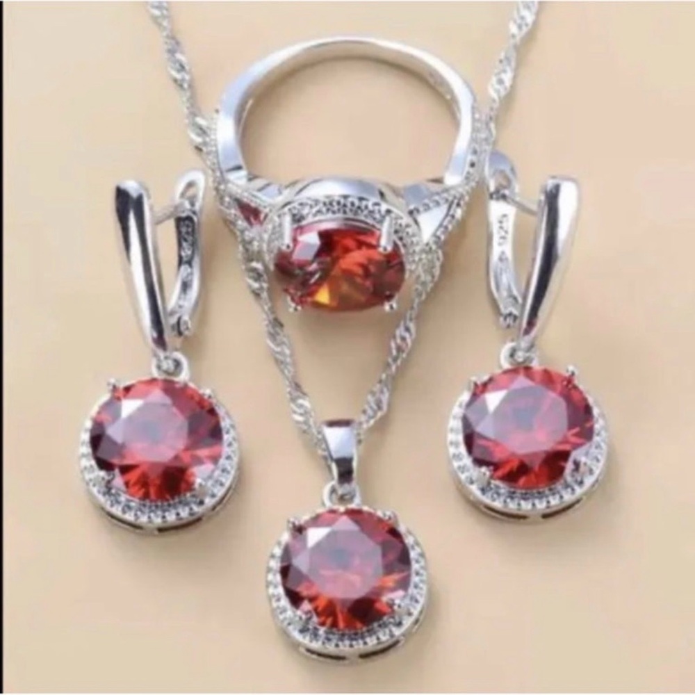 Elegant Silver and Red Jewelry Set